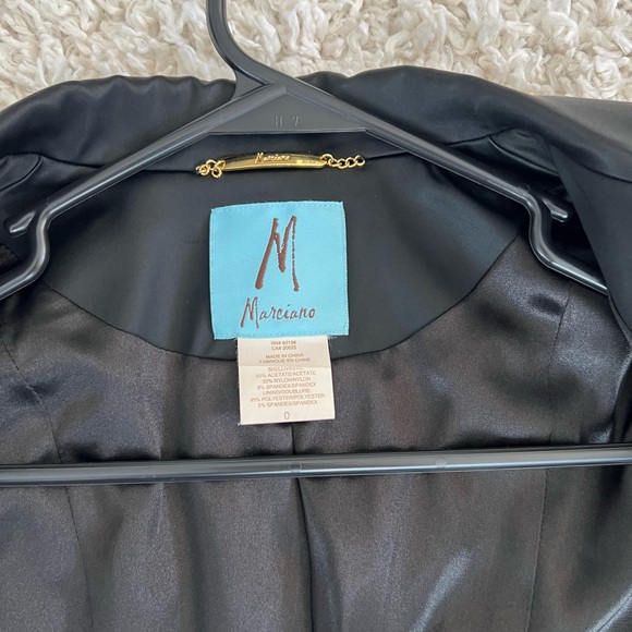 Black Guess Marciano satin tuxedo style suit jacket with gold clasp buttons. - Picture 3 of 4